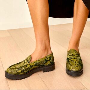 Reformation Agathea Chunky Penny Loafer Yellow Snake Emboss 9.5